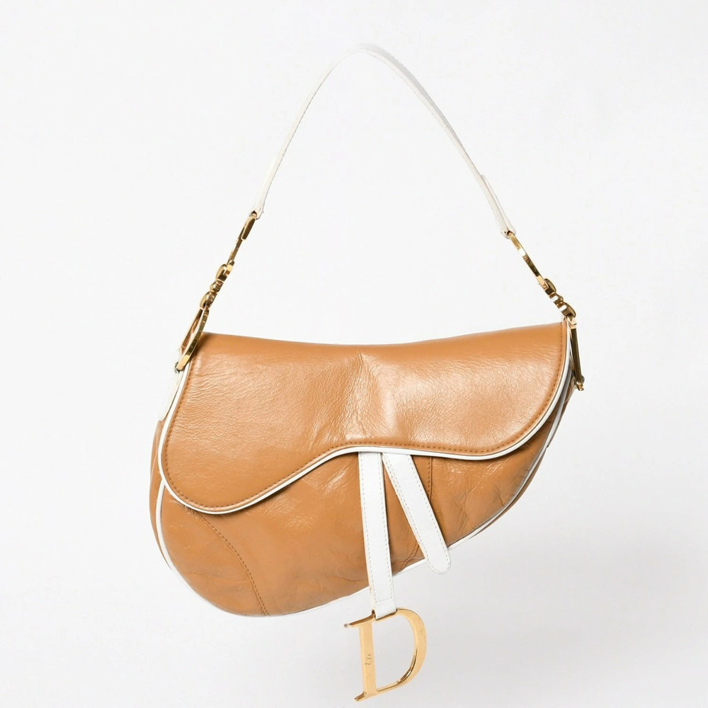 Christian Dior Saddle Bag Hobo Shoulder Bag Leather Galliano Brown